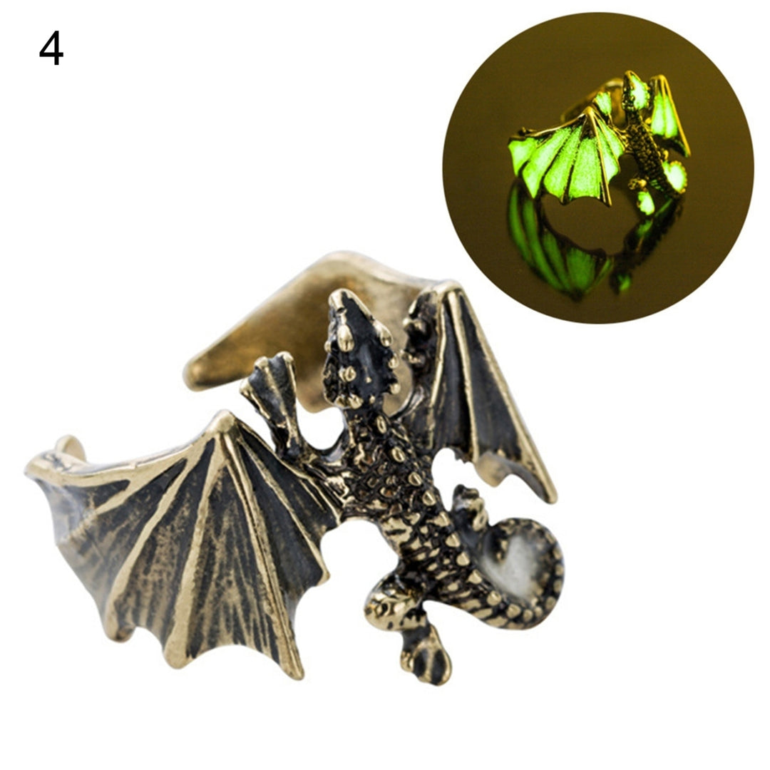 Luminous Ring Adjustable Rust-proof Copper Dragon Shaped Fashion Jewelry Ring for Boy Image 4