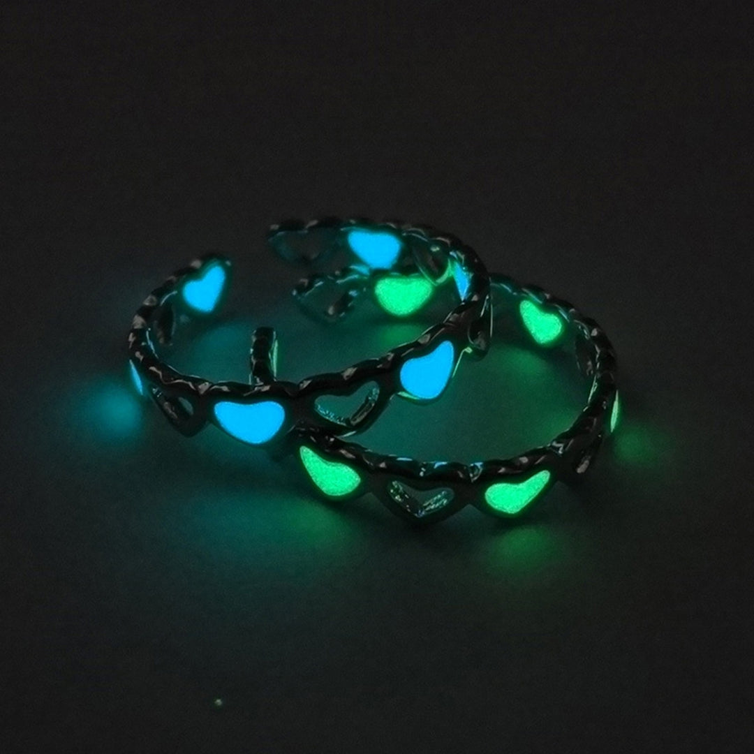 Finger Ring Skin-friendly Rust-proof Alloy Hollow Love Luminous Ring for Girl Image 10