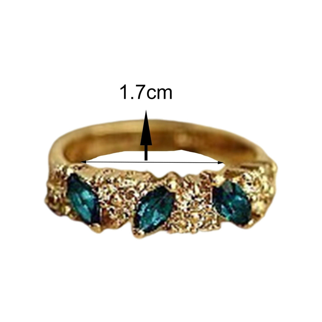 Rhinestone Smooth Women Ring Alloy Faux Green Gem Finger Ring Jewelry Accessory Image 4