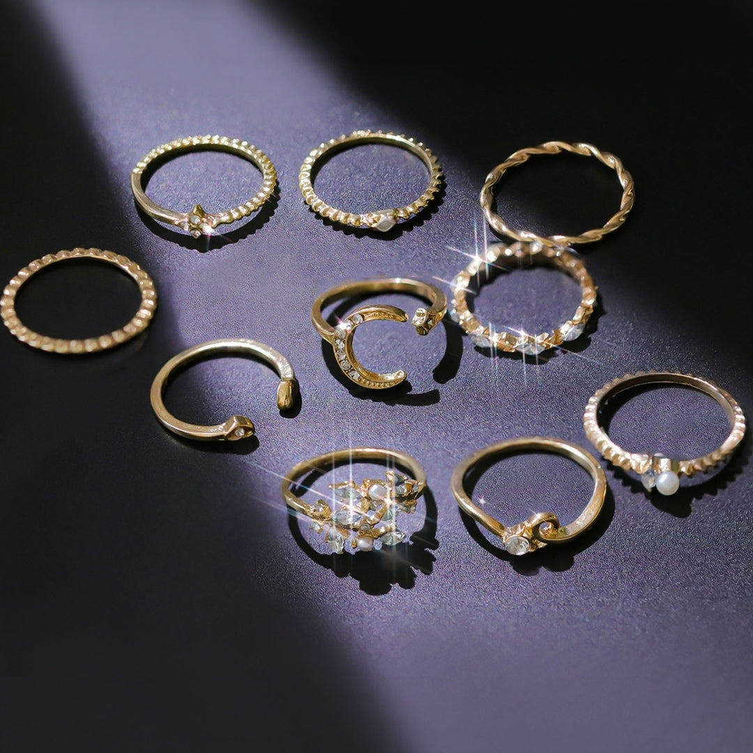 10Pcs Metal Ring Irregular Exquisite Alloy Cubic Zirconia Jewelry Ring for Daily Wear Image 4