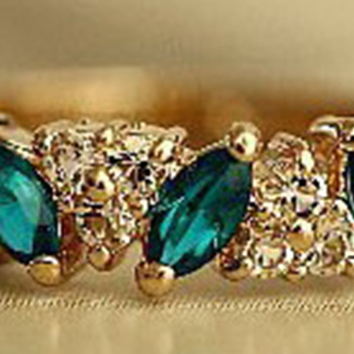 Rhinestone Smooth Women Ring Alloy Faux Green Gem Finger Ring Jewelry Accessory Image 8