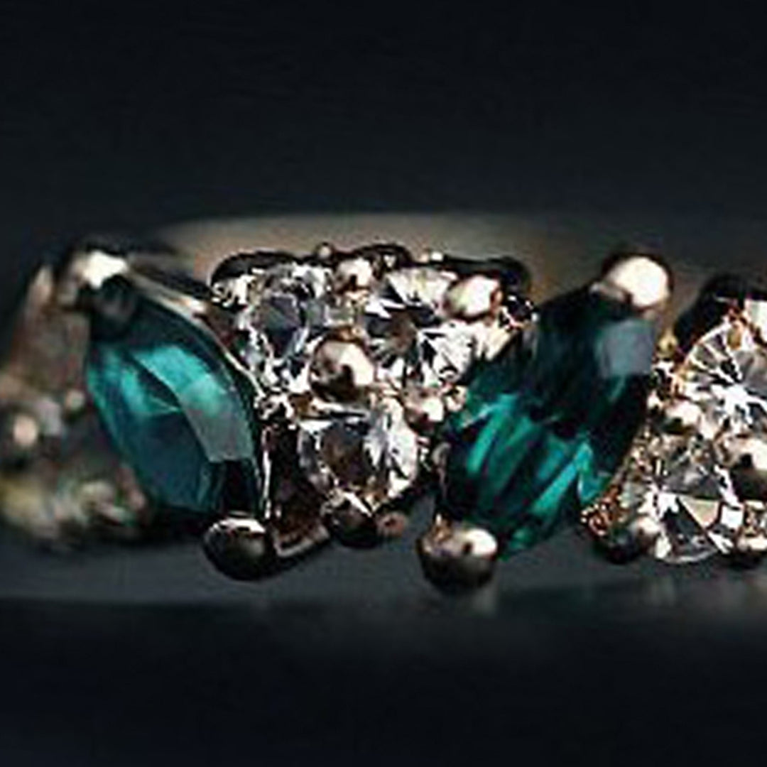 Rhinestone Smooth Women Ring Alloy Faux Green Gem Finger Ring Jewelry Accessory Image 9