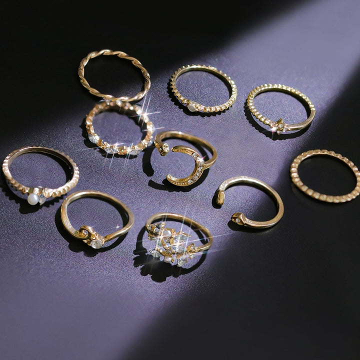 10Pcs Metal Ring Irregular Exquisite Alloy Cubic Zirconia Jewelry Ring for Daily Wear Image 10