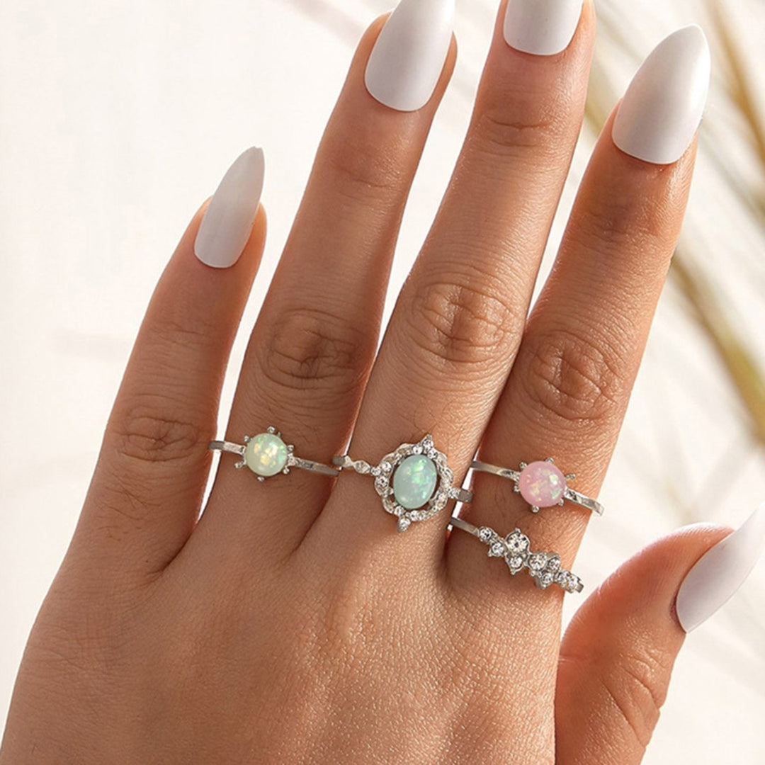 4Pcs Faux Gem Geometric Knuckle Rings Alloy Candy Color Stackable Finger Rings Jewelry Accessory Image 6