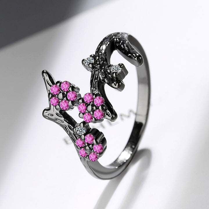 Adjustable Ring Open End Copper Blooming Plum Flower Rhinestone Ring for Daily Wear Image 6