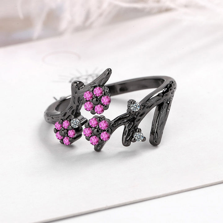Adjustable Ring Open End Copper Blooming Plum Flower Rhinestone Ring for Daily Wear Image 7