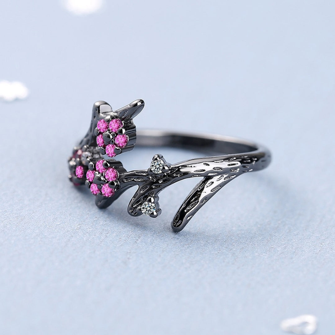 Adjustable Ring Open End Copper Blooming Plum Flower Rhinestone Ring for Daily Wear Image 8