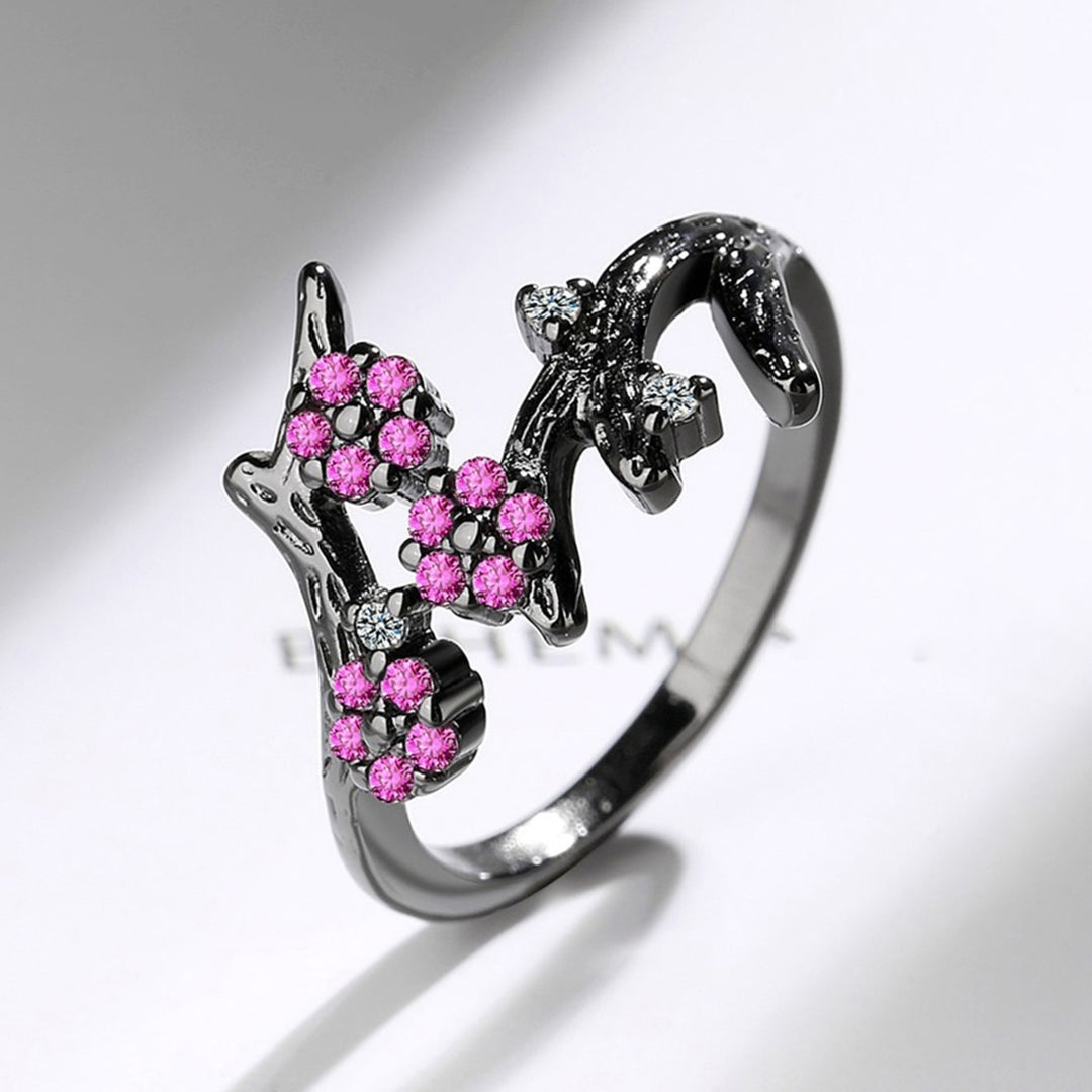 Adjustable Ring Open End Copper Blooming Plum Flower Rhinestone Ring for Daily Wear Image 9