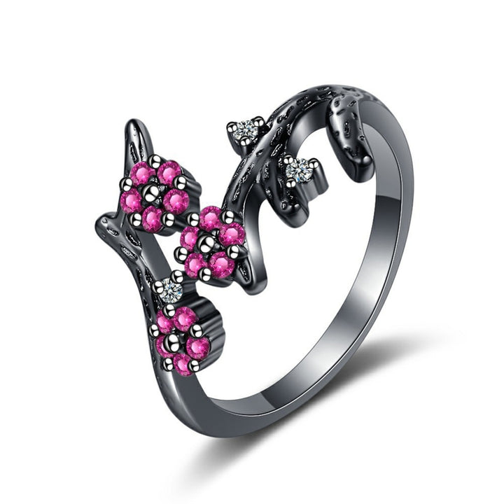 Adjustable Ring Open End Copper Blooming Plum Flower Rhinestone Ring for Daily Wear Image 11