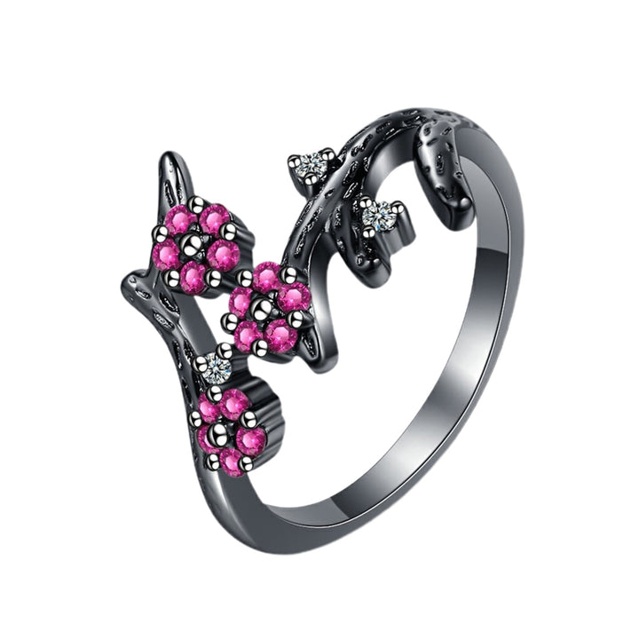 Adjustable Ring Open End Copper Blooming Plum Flower Rhinestone Ring for Daily Wear Image 12