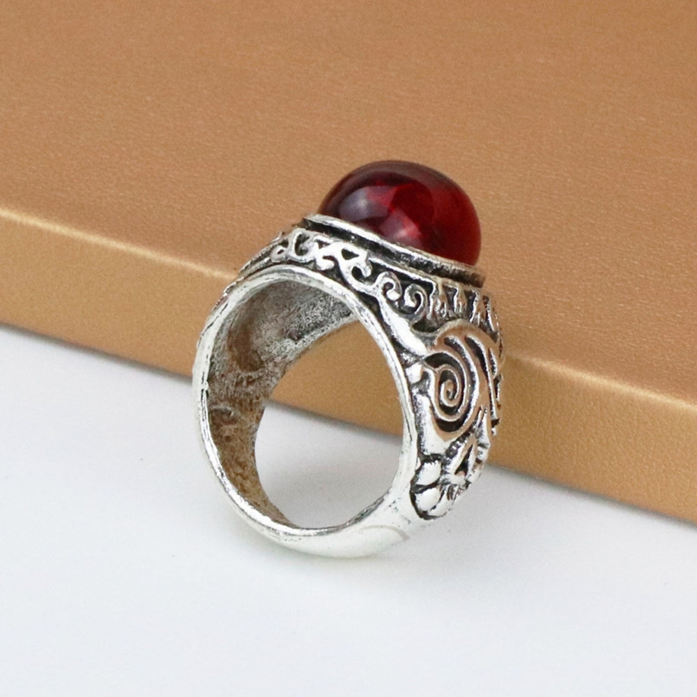 Carved Rock Style Men Ring Alloy Red Faux Gem Finger Ring Jewelry Accessaries Image 2