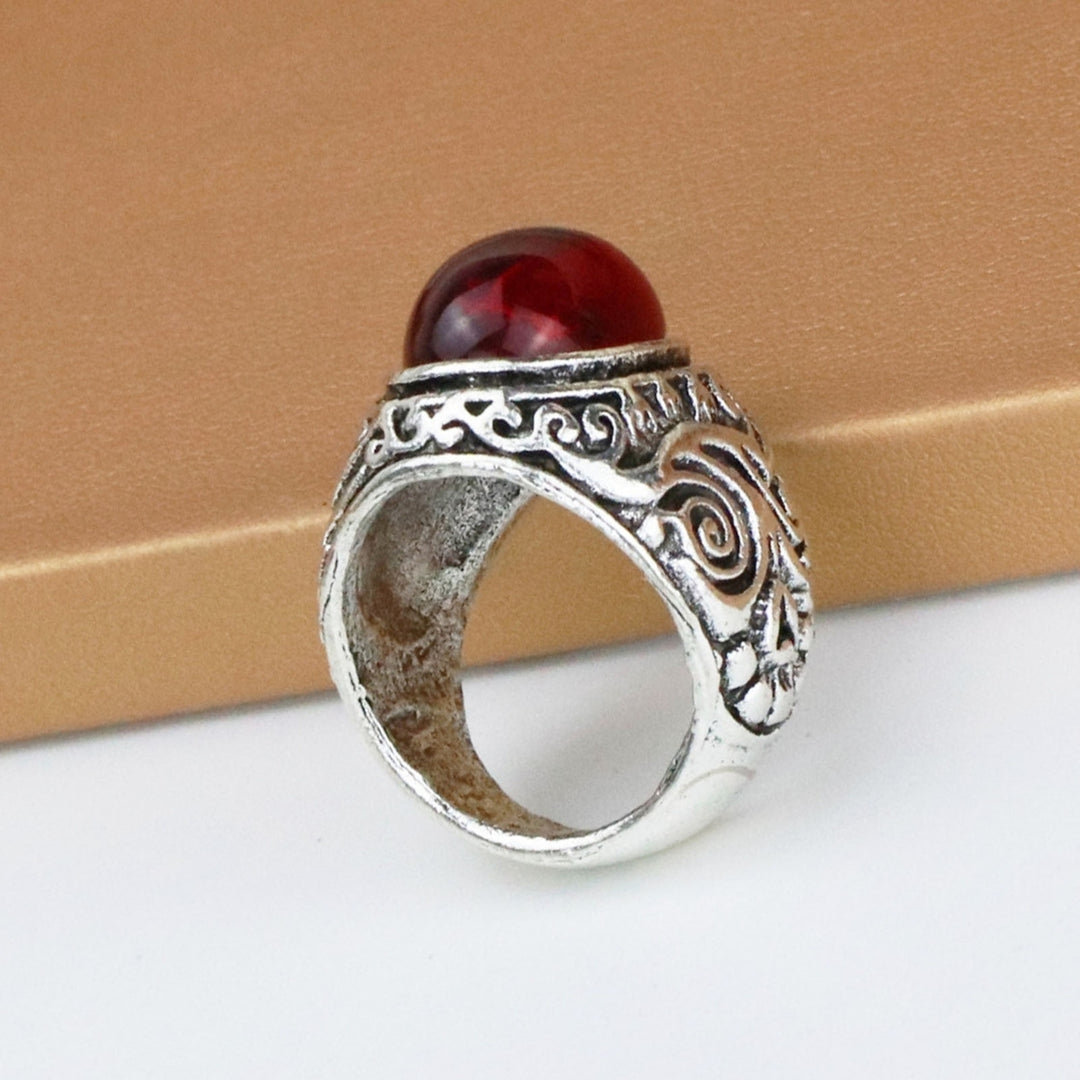 Carved Rock Style Men Ring Alloy Red Faux Gem Finger Ring Jewelry Accessaries Image 4