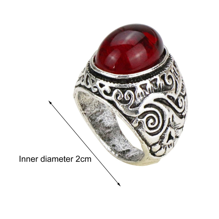 Carved Rock Style Men Ring Alloy Red Faux Gem Finger Ring Jewelry Accessaries Image 4