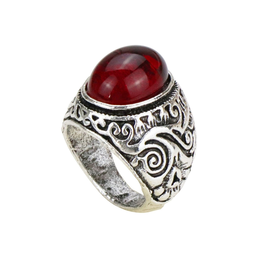 Carved Rock Style Men Ring Alloy Red Faux Gem Finger Ring Jewelry Accessaries Image 7