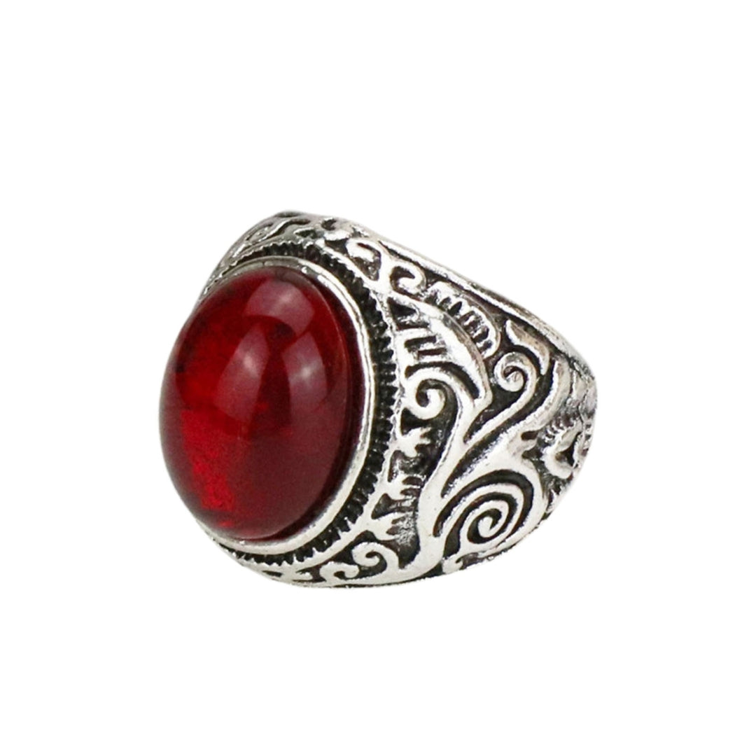 Carved Rock Style Men Ring Alloy Red Faux Gem Finger Ring Jewelry Accessaries Image 8