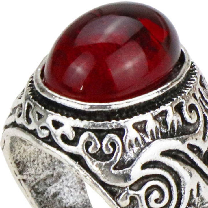 Carved Rock Style Men Ring Alloy Red Faux Gem Finger Ring Jewelry Accessaries Image 9