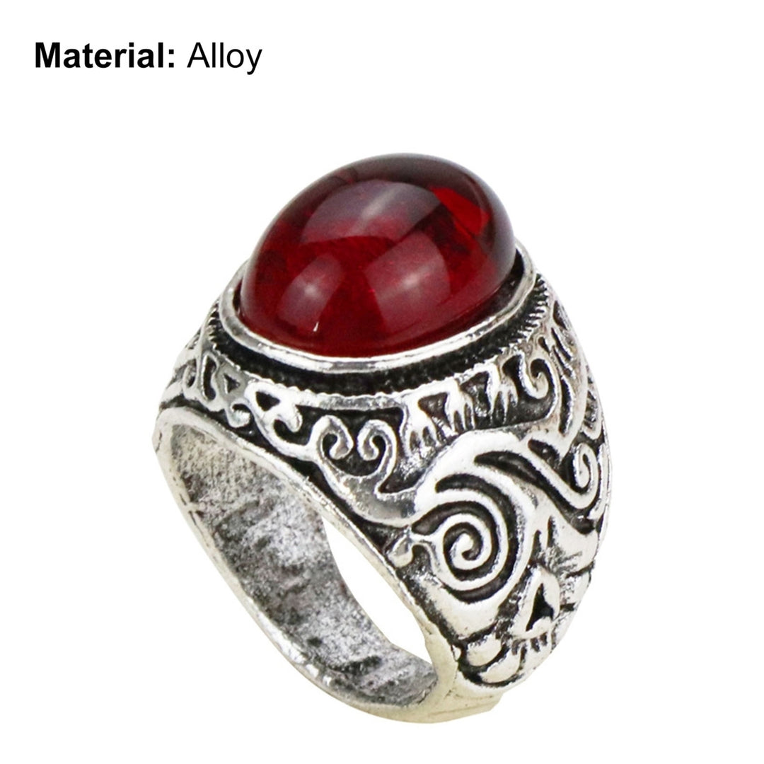 Carved Rock Style Men Ring Alloy Red Faux Gem Finger Ring Jewelry Accessaries Image 11