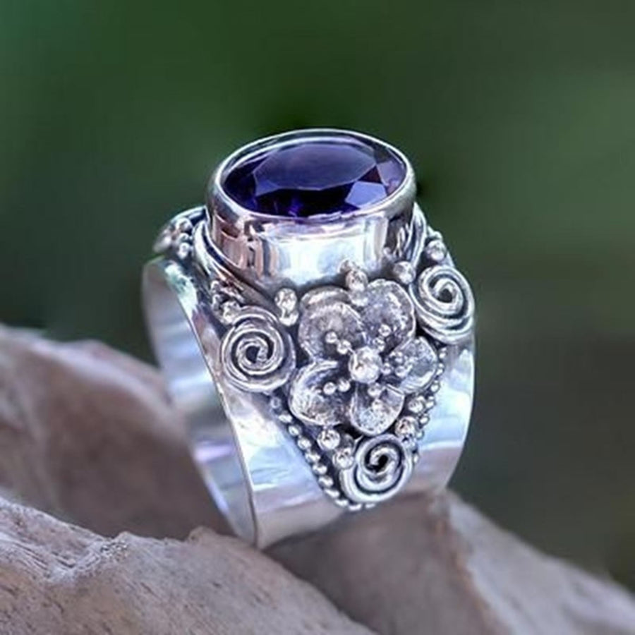 Wide Carved Unisex Ring Luxury Purple Faux Crystal Finger Ring Jewelry Accessaries Image 1