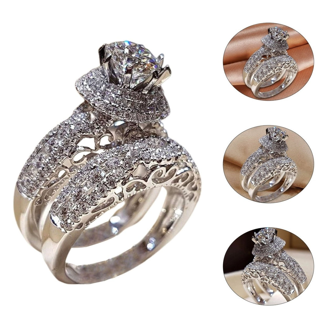 1 Pair Couple Rings Shiny Cubic Zirconia Jewelry Electroplated Exquisite Rings for Wedding Image 4