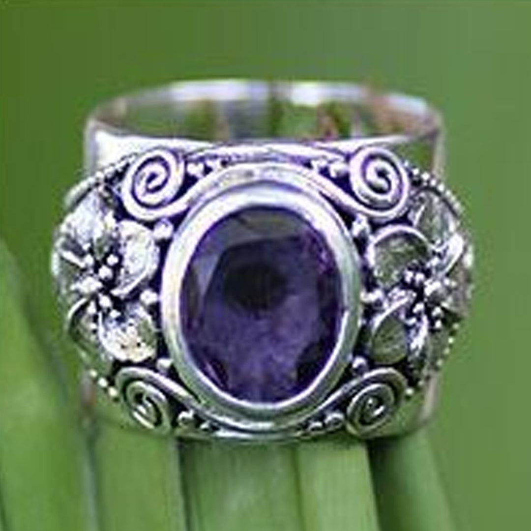 Wide Carved Unisex Ring Luxury Purple Faux Crystal Finger Ring Jewelry Accessaries Image 2