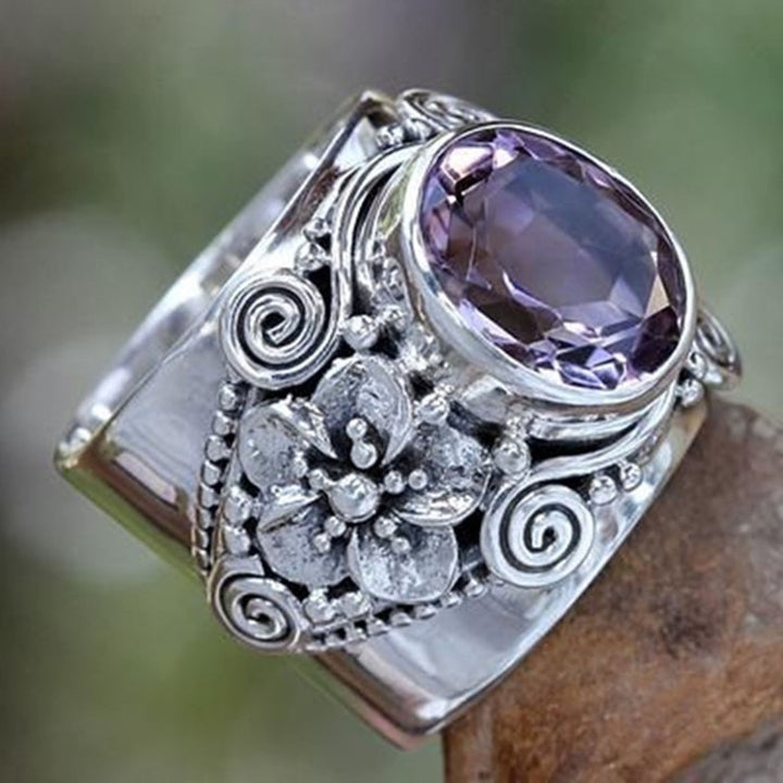 Wide Carved Unisex Ring Luxury Purple Faux Crystal Finger Ring Jewelry Accessaries Image 3