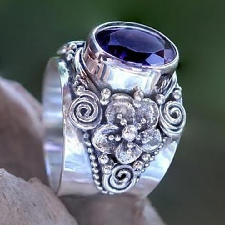 Wide Carved Unisex Ring Luxury Purple Faux Crystal Finger Ring Jewelry Accessaries Image 4