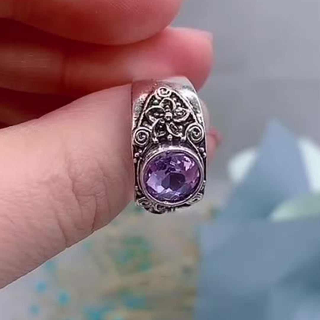 Wide Carved Unisex Ring Luxury Purple Faux Crystal Finger Ring Jewelry Accessaries Image 4