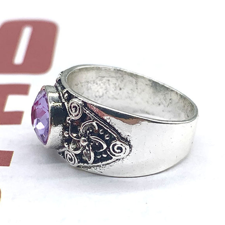 Wide Carved Unisex Ring Luxury Purple Faux Crystal Finger Ring Jewelry Accessaries Image 6