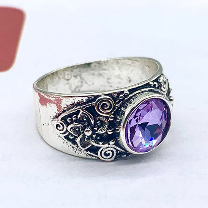 Wide Carved Unisex Ring Luxury Purple Faux Crystal Finger Ring Jewelry Accessaries Image 7