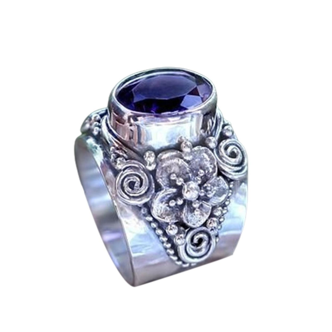 Wide Carved Unisex Ring Luxury Purple Faux Crystal Finger Ring Jewelry Accessaries Image 8