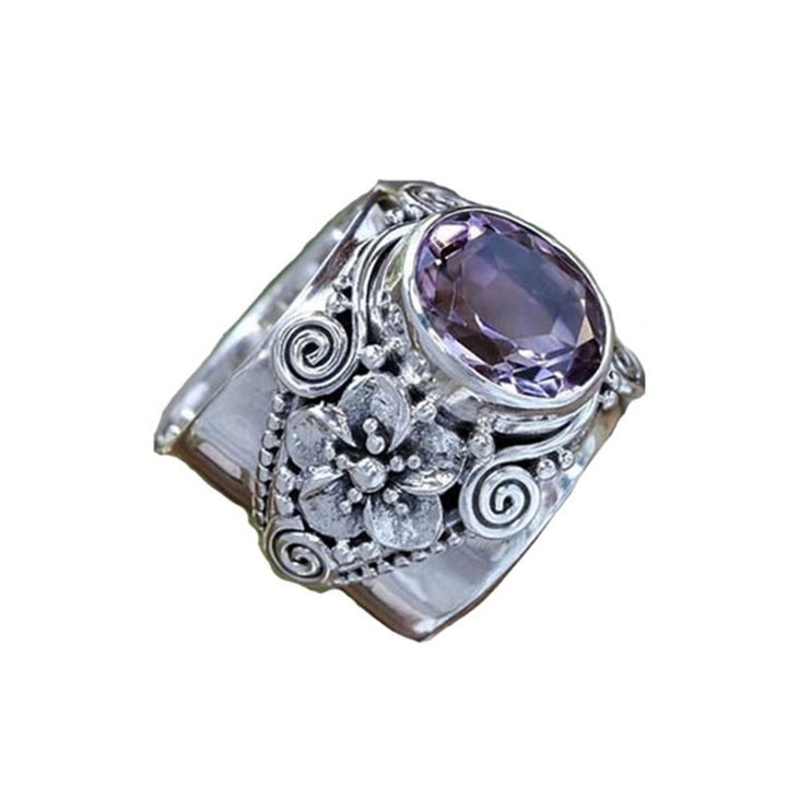 Wide Carved Unisex Ring Luxury Purple Faux Crystal Finger Ring Jewelry Accessaries Image 9