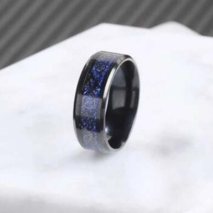 2Pcs Wide Smooth Surface Couple Rings Alloy Heart Faux Gem Blue Line Finger Rings Charm Jewelry Image 4