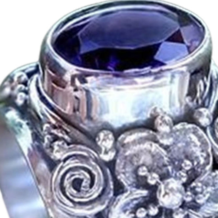 Wide Carved Unisex Ring Luxury Purple Faux Crystal Finger Ring Jewelry Accessaries Image 10