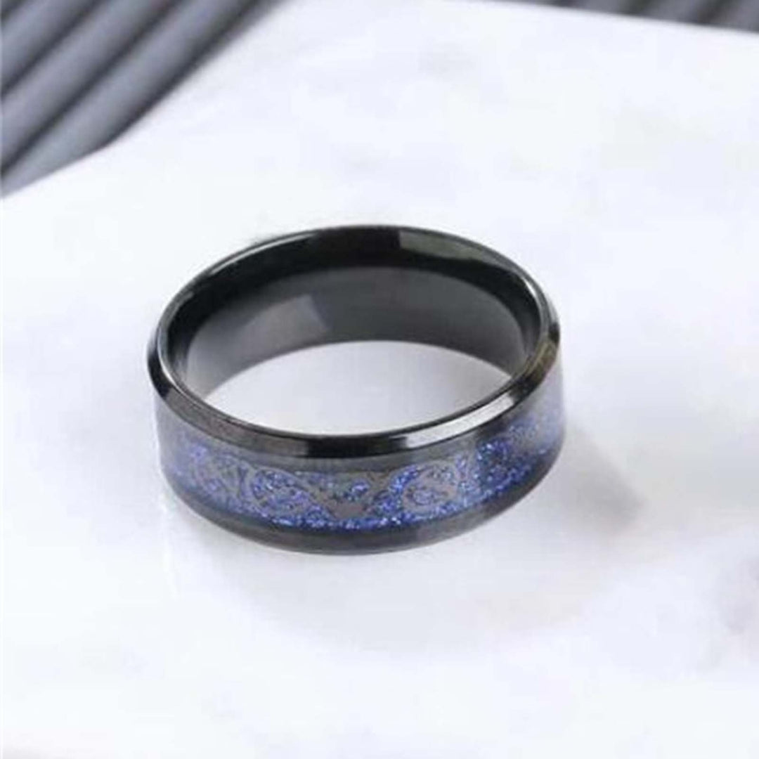 2Pcs Wide Smooth Surface Couple Rings Alloy Heart Faux Gem Blue Line Finger Rings Charm Jewelry Image 6