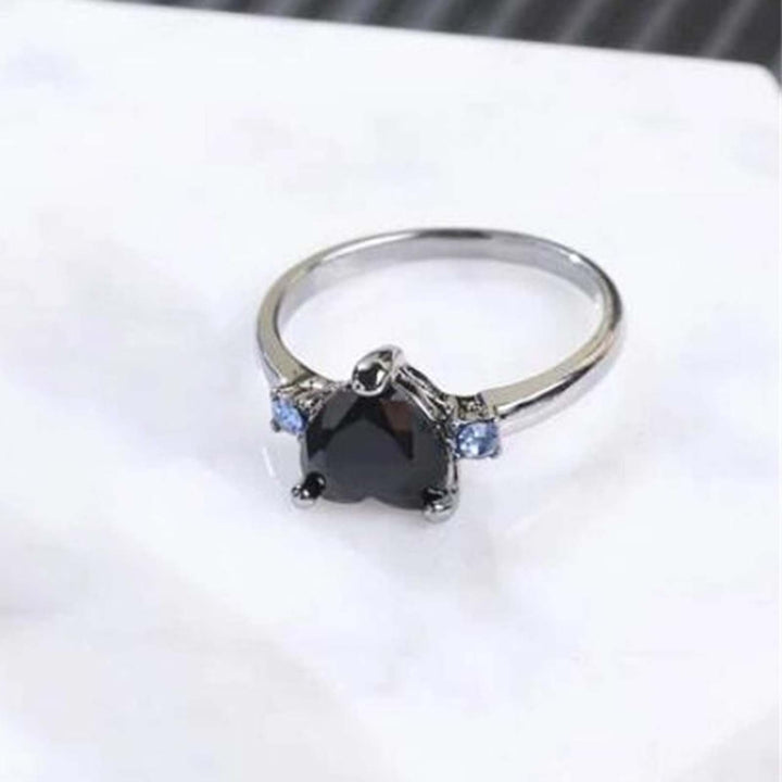 2Pcs Wide Smooth Surface Couple Rings Alloy Heart Faux Gem Blue Line Finger Rings Charm Jewelry Image 7