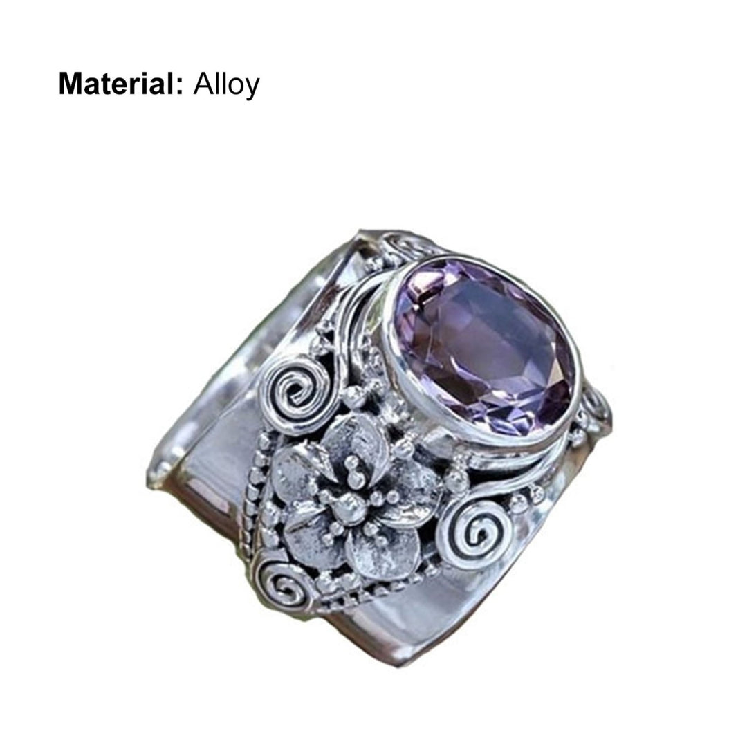 Wide Carved Unisex Ring Luxury Purple Faux Crystal Finger Ring Jewelry Accessaries Image 12