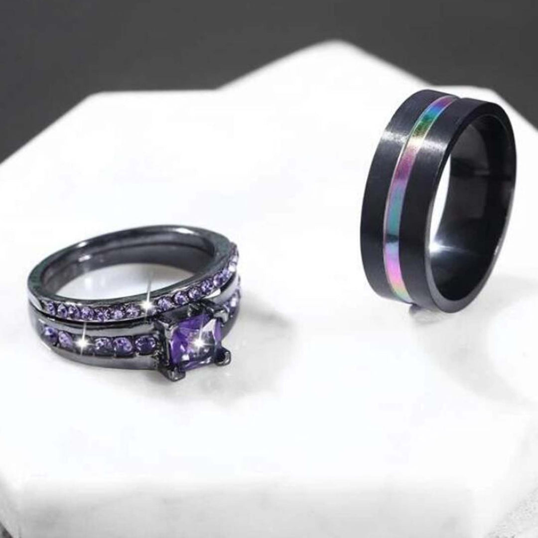 3Pcs Couple Rings Wide Smooth Surface Alloy Cubic Zirconia Thin Line Finger Rings Fashion Jewelry Image 1