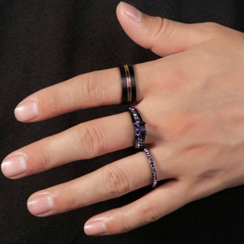 3Pcs Couple Rings Wide Smooth Surface Alloy Cubic Zirconia Thin Line Finger Rings Fashion Jewelry Image 2