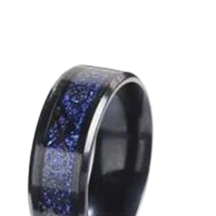 2Pcs Wide Smooth Surface Couple Rings Alloy Heart Faux Gem Blue Line Finger Rings Charm Jewelry Image 12