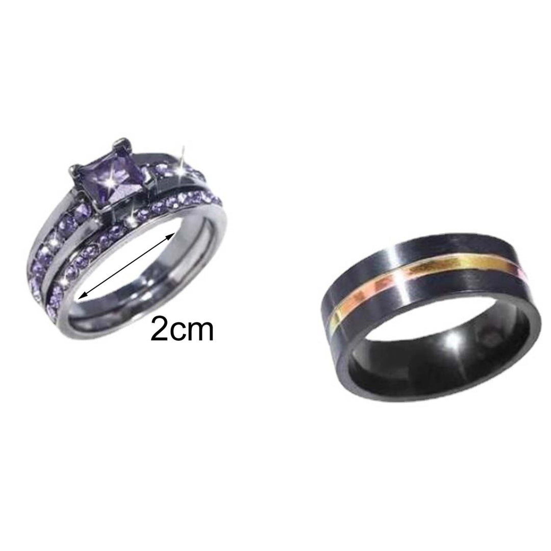 3Pcs Couple Rings Wide Smooth Surface Alloy Cubic Zirconia Thin Line Finger Rings Fashion Jewelry Image 4