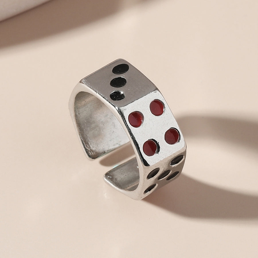 Adjustable Engraved Unisex Ring Alloy Silver Color Dice Opening Ring Jewelry Accessory Image 1