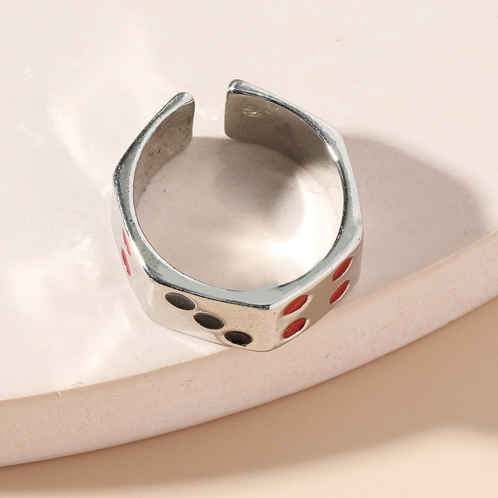 Adjustable Engraved Unisex Ring Alloy Silver Color Dice Opening Ring Jewelry Accessory Image 2