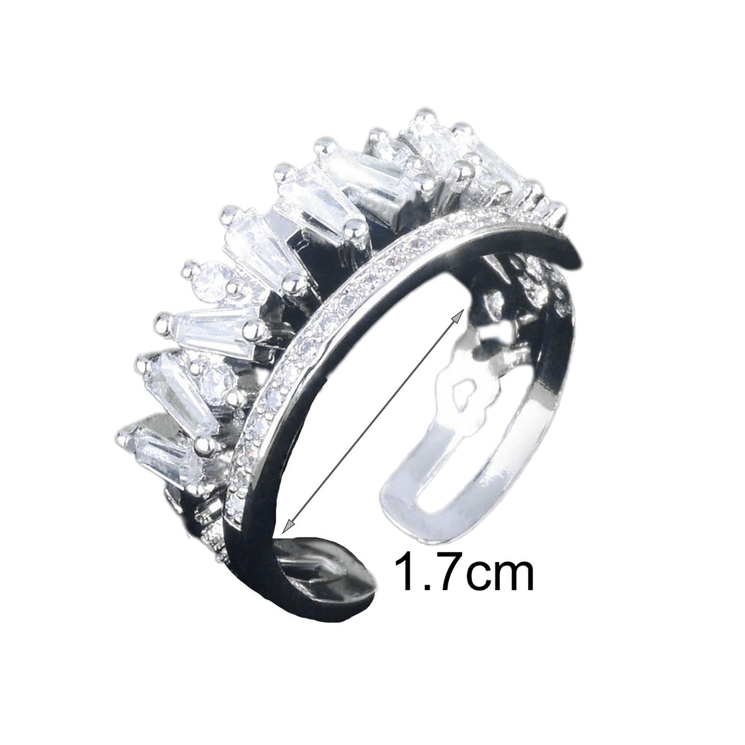 Women Ring Double Layers Rhinestone Jewelry Adjustable Opening Finger Ring for Wedding Image 4