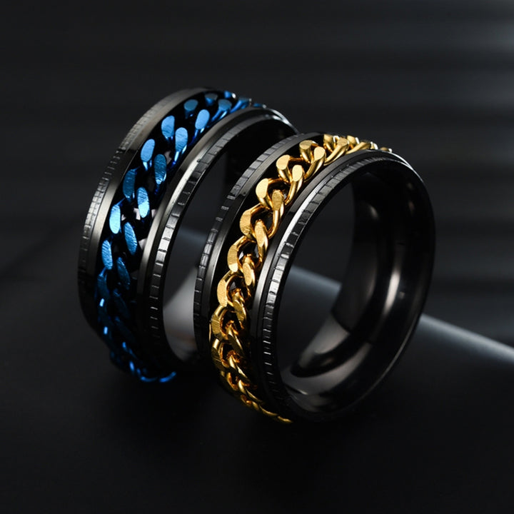 Men Ring Simple High Polished Fashion Jewelry Rotating Chain Inlaid Finger Ring for Party Image 1