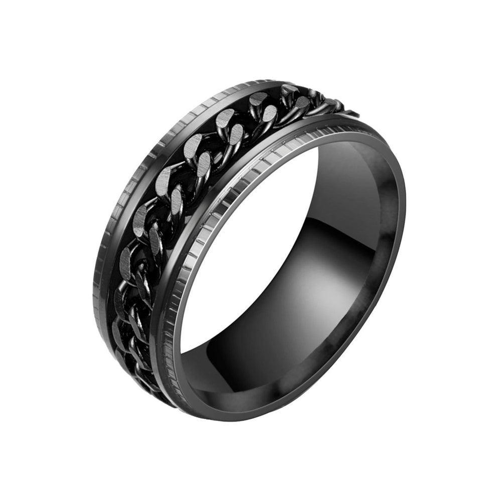 Men Ring Simple High Polished Fashion Jewelry Rotating Chain Inlaid Finger Ring for Party Image 2