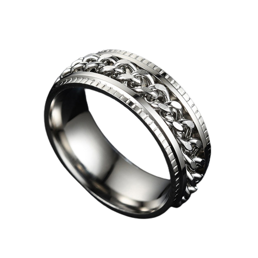 Men Ring Simple High Polished Fashion Jewelry Rotating Chain Inlaid Finger Ring for Party Image 4