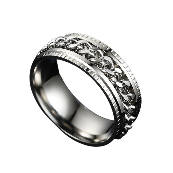 Men Ring Simple High Polished Fashion Jewelry Rotating Chain Inlaid Finger Ring for Party Image 4