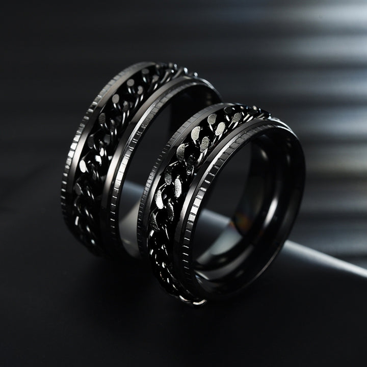 Men Ring Simple High Polished Fashion Jewelry Rotating Chain Inlaid Finger Ring for Party Image 6