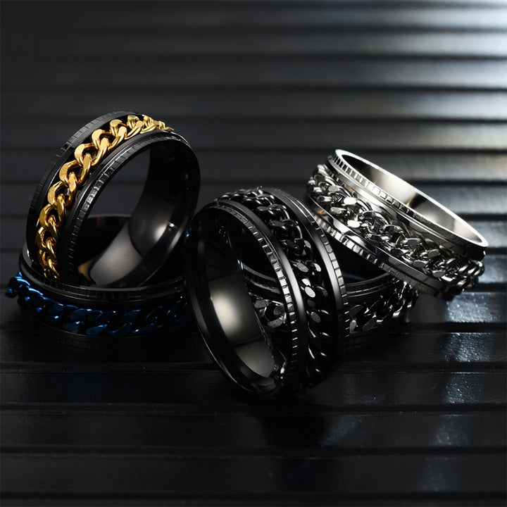 Men Ring Simple High Polished Fashion Jewelry Rotating Chain Inlaid Finger Ring for Party Image 7