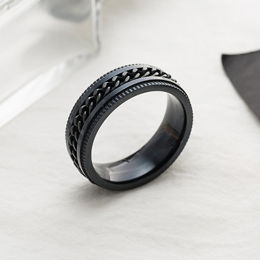 Men Ring Simple High Polished Fashion Jewelry Rotating Chain Inlaid Finger Ring for Party Image 9